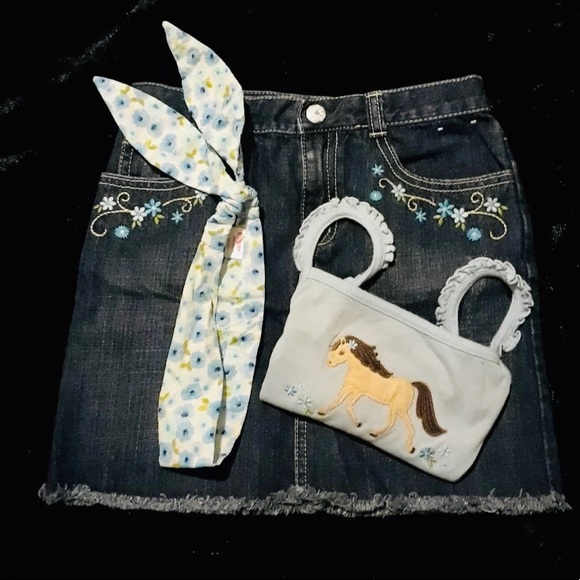Gymboree Country Girl Horse Tank Top & Denim Skirt